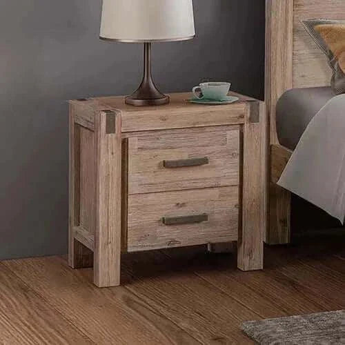 Bedside Table 2 drawers Night Stand in Solid Wood 