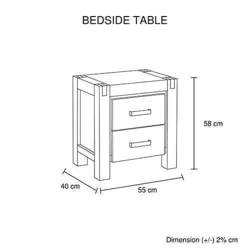 Bedside Table 2 drawers Night Stand in Solid Wood 