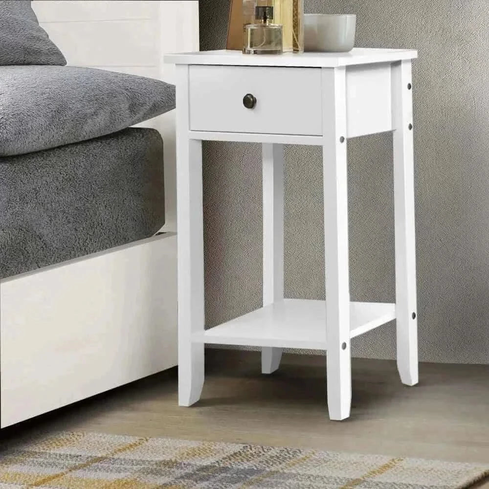 Artiss Bedside Table 1 Drawer with Shelf - BOWIE White