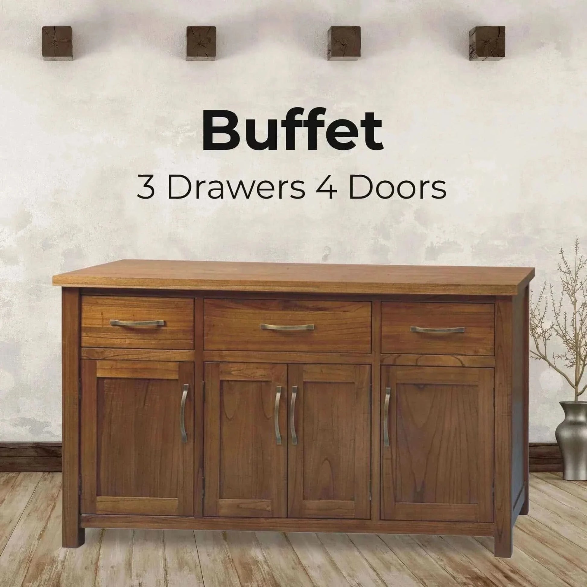 Birdsville Storage Buffet Table 161cm 4 Door 3 Drawer - Brown