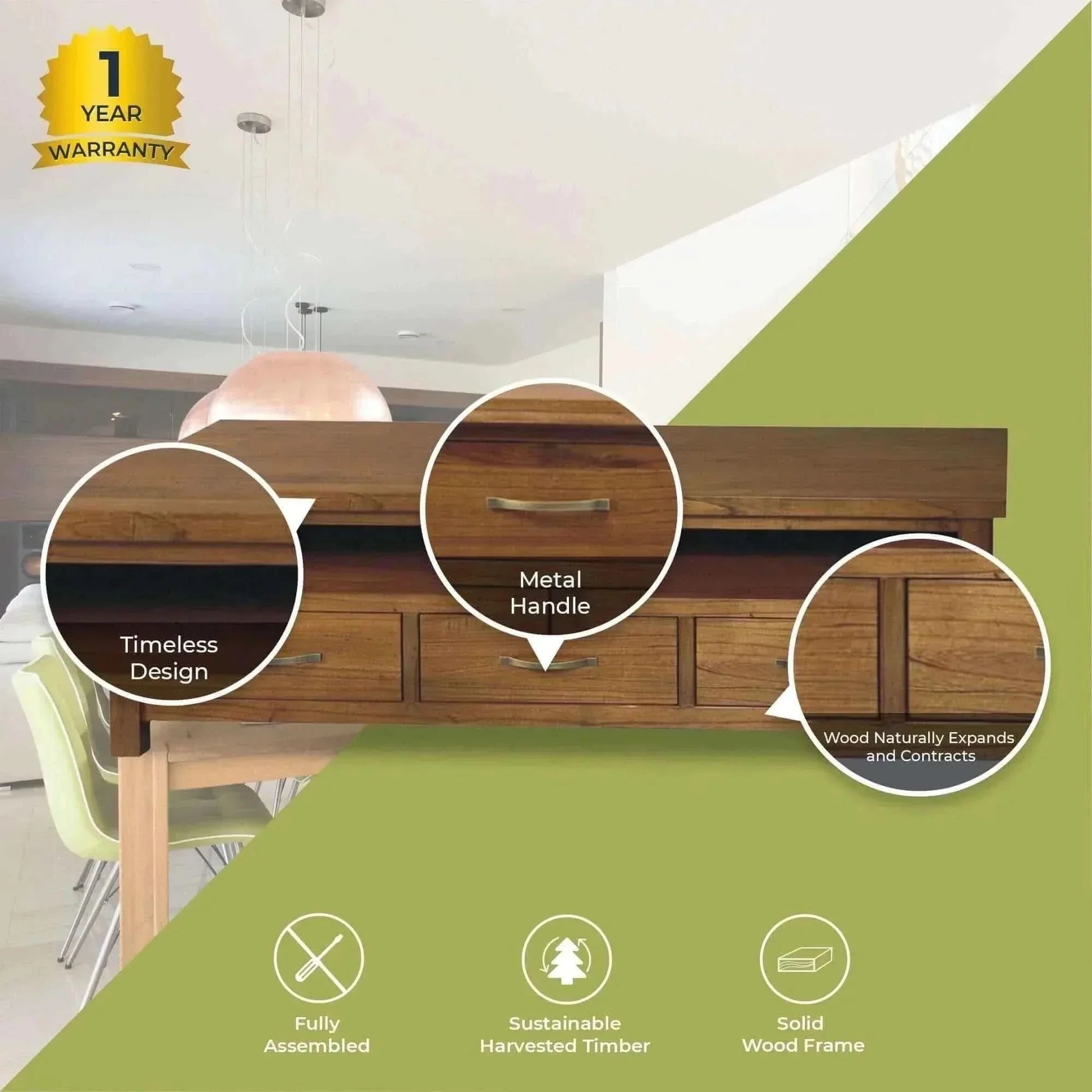 Birdsville Solid Mt Ash Wood Brown TV Stand 174cm 3 Drawer
