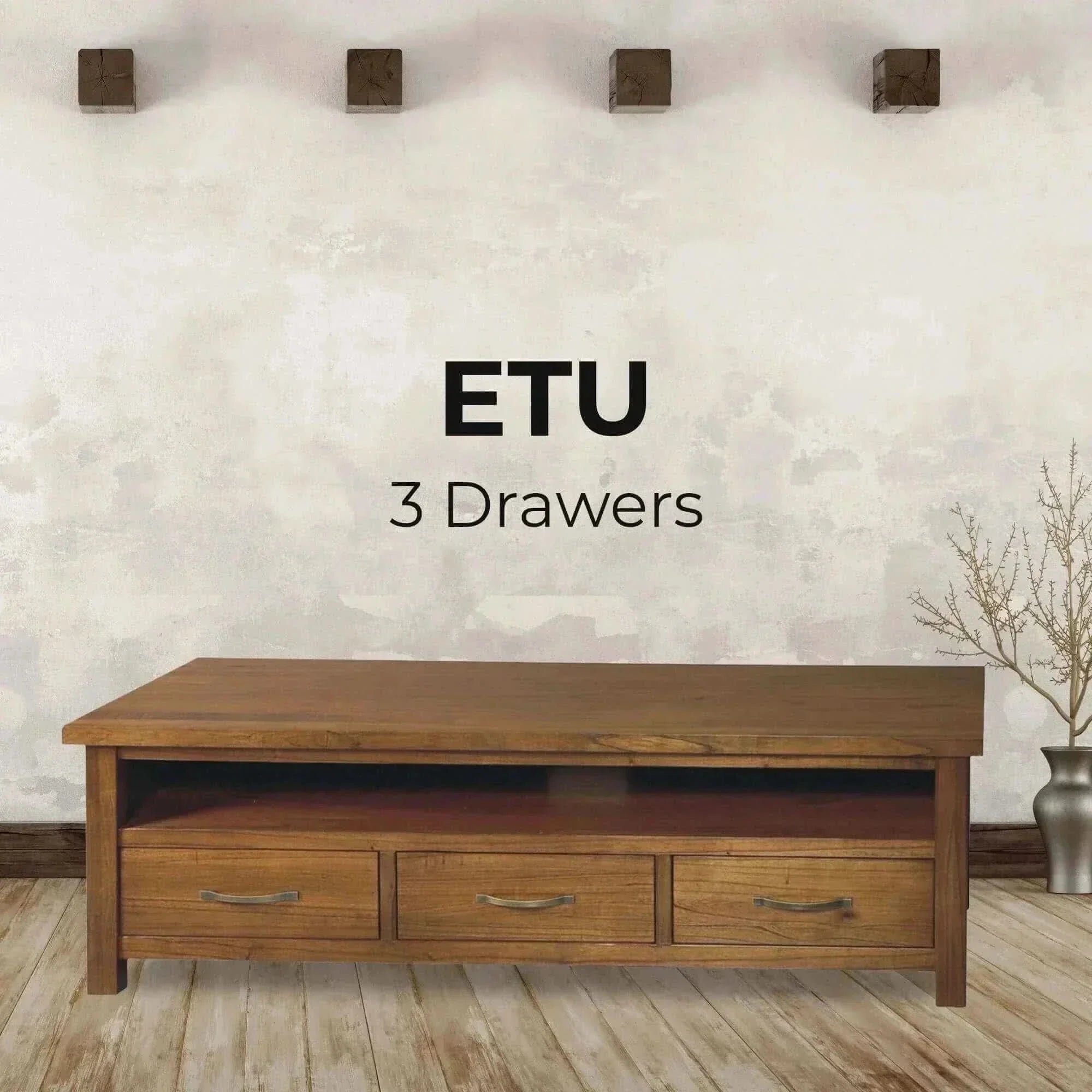 Birdsville Solid Mt Ash Wood Brown TV Stand 174cm 3 Drawer