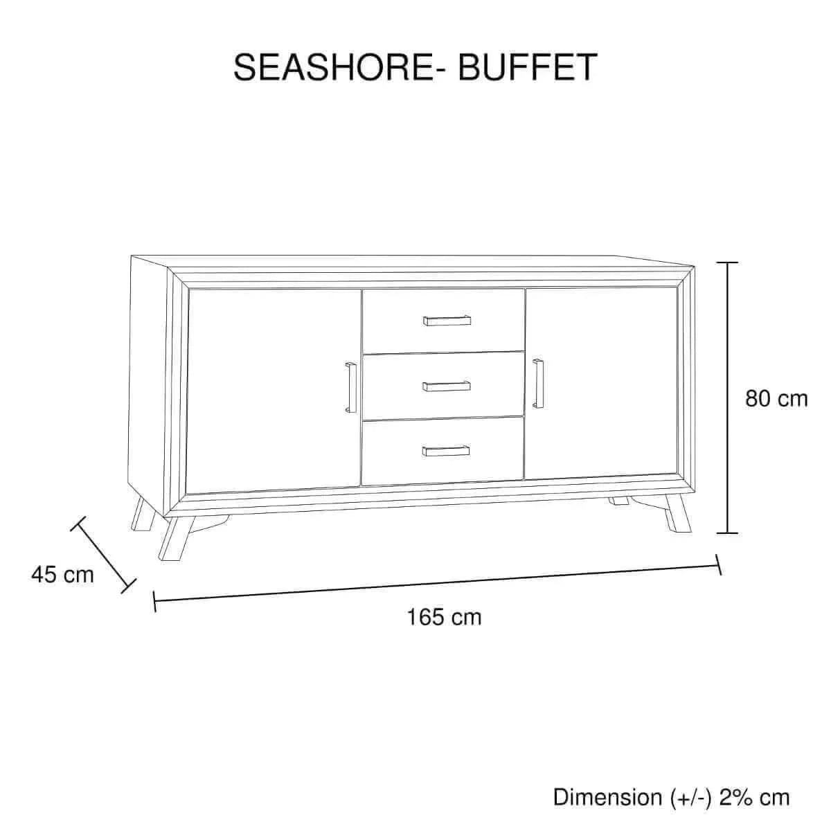 Solid Acacia Wood Buffet Sideboard with Drawers in Silver Brush Colour