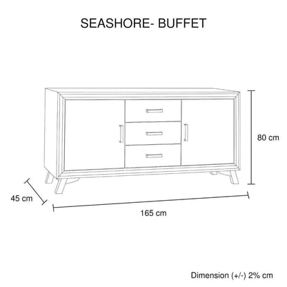 Solid Acacia Wood Buffet Sideboard with Drawers in Silver Brush Colour