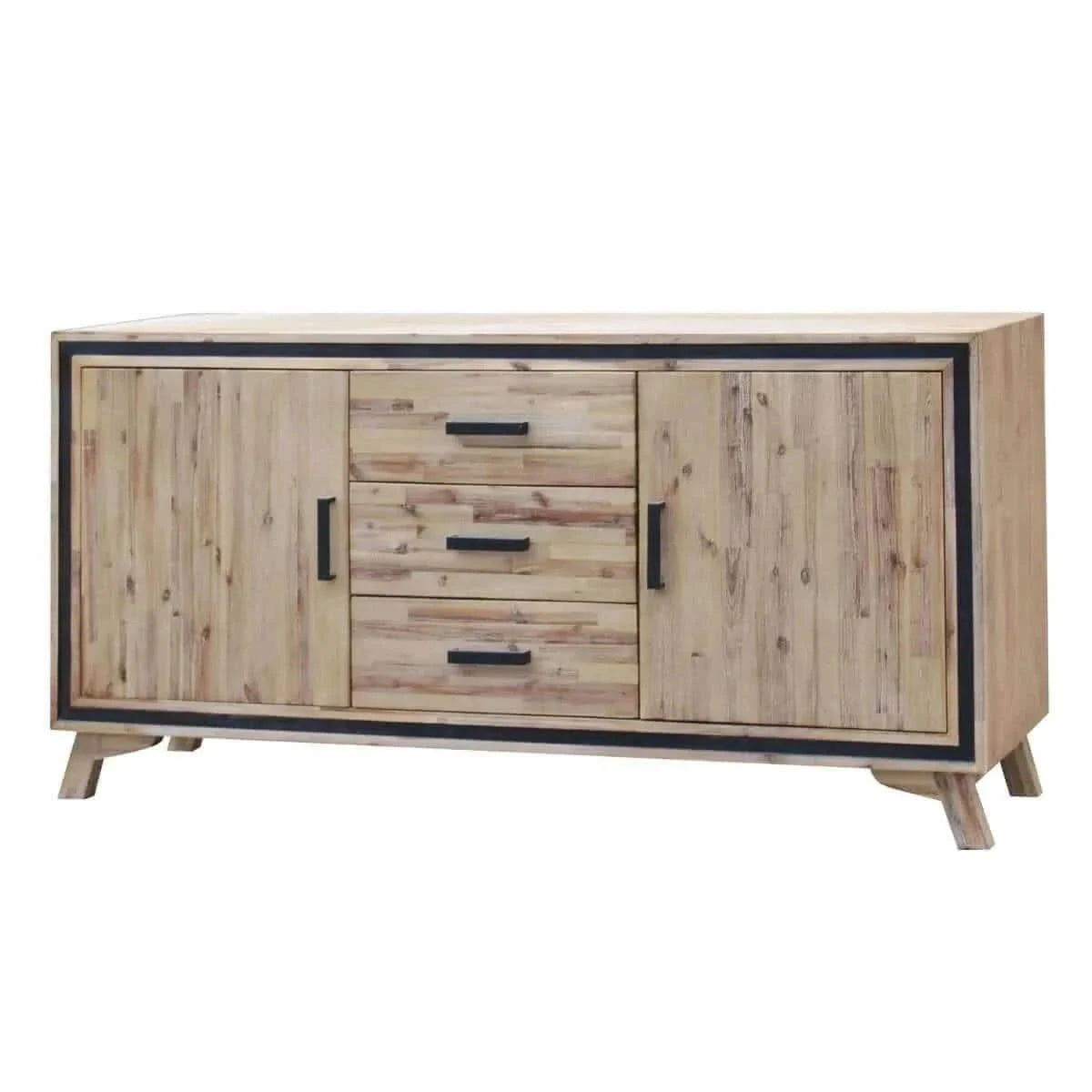 Solid Acacia Wood Buffet Sideboard with Drawers in Silver Brush Colour