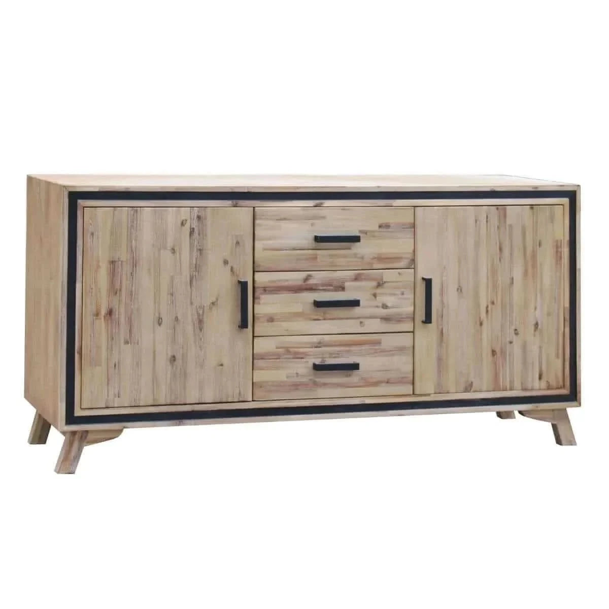 Solid Acacia Wood Buffet Sideboard with Drawers in Silver Brush Colour