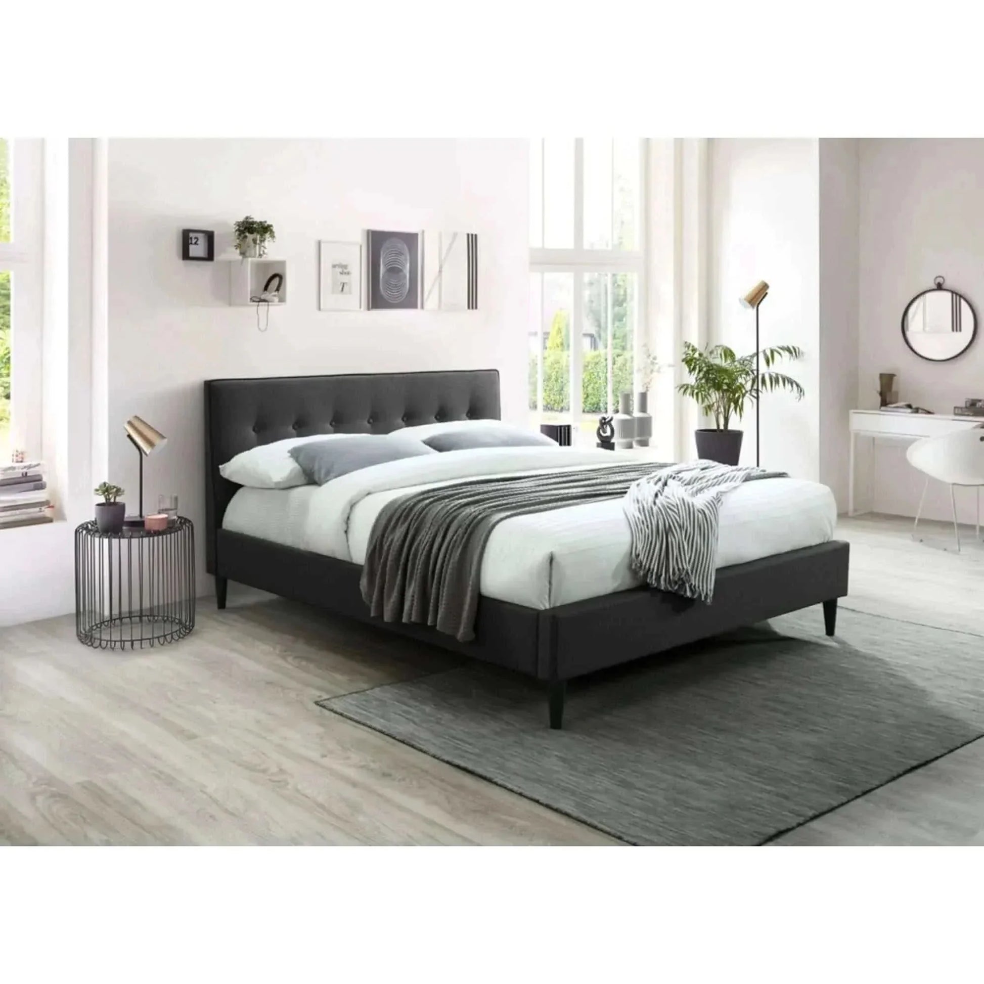 Buttercup Double Size Bed Frame Timber Mattress Base Fabric Upholstere
