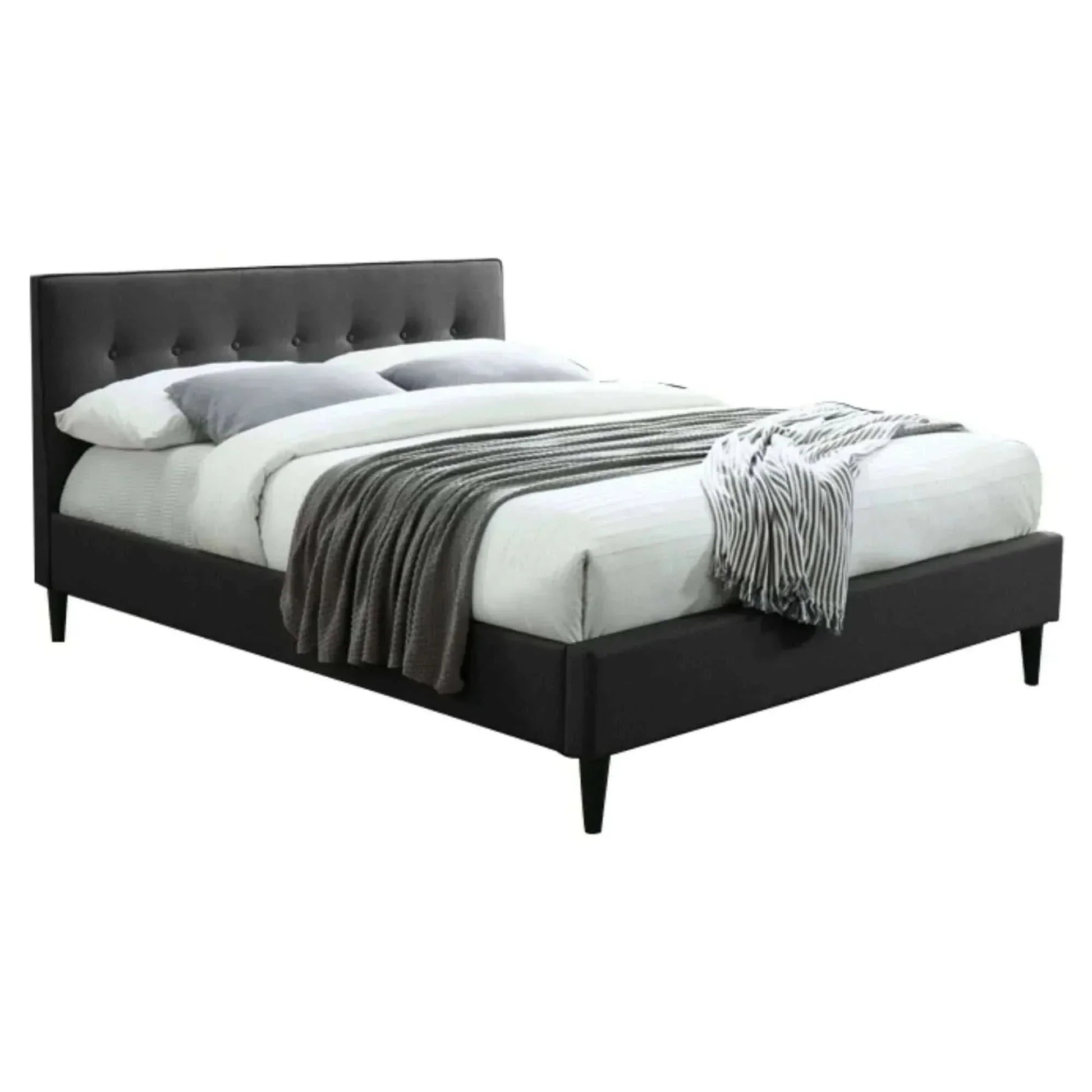 Buttercup Elegant Queen Size Bed Frame Fabric Upholstered - Grey