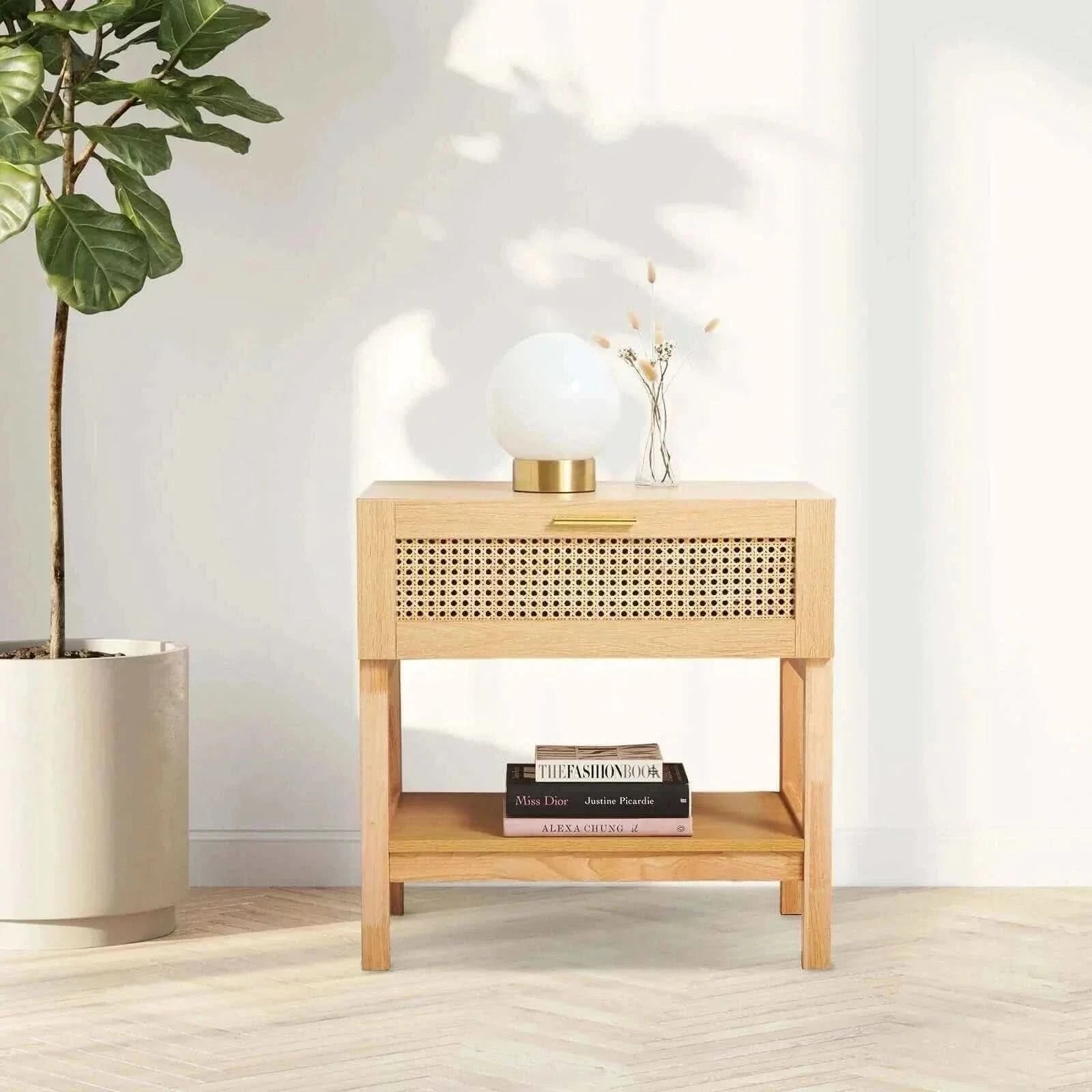 Casa Decor Santiago Rattan Table Nightstand - Oak