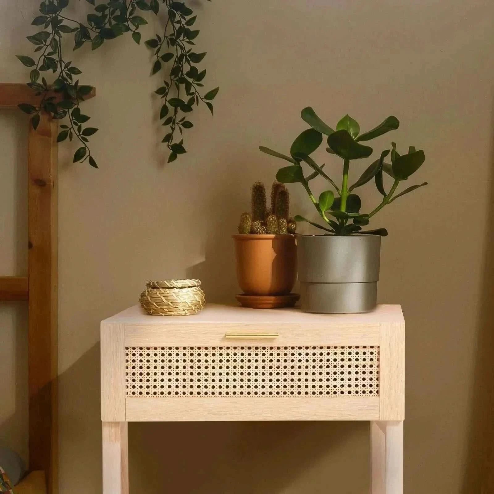 Casa Decor Santiago Rattan Table Nightstand - Oak