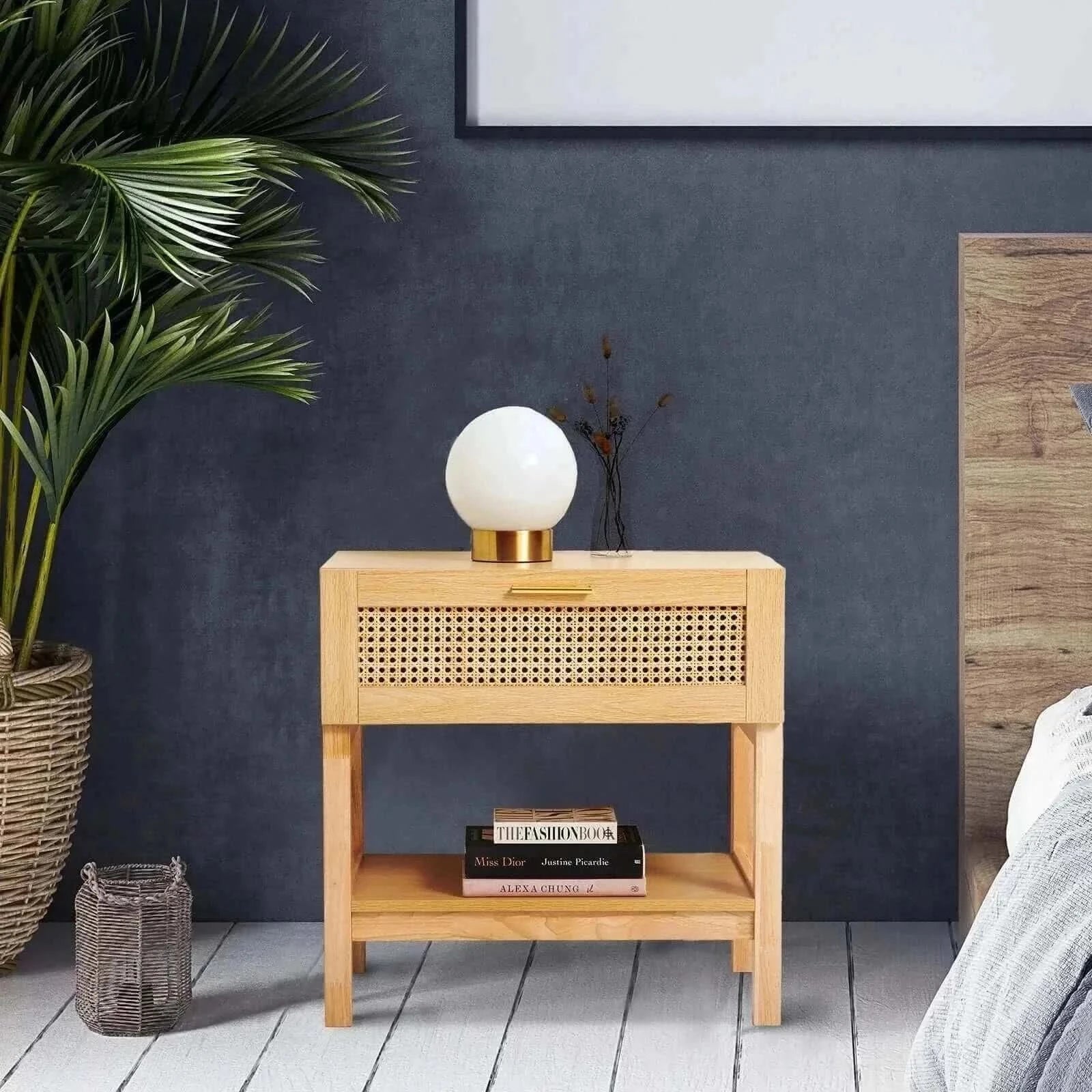Casa Decor Santiago Rattan Table Nightstand - Oak