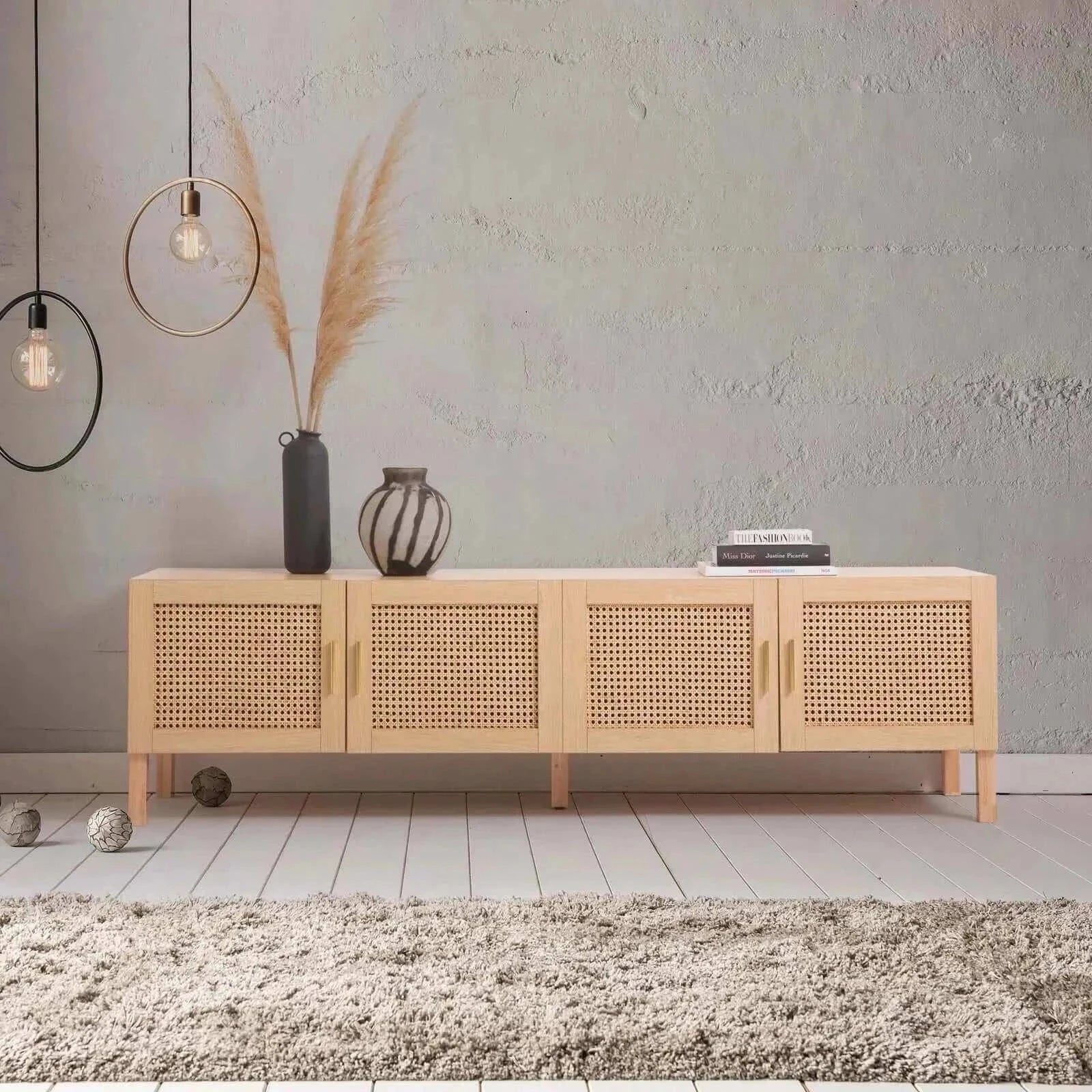 Rattan Entertainment Unit TV Stand Cabinet -Upinteriors