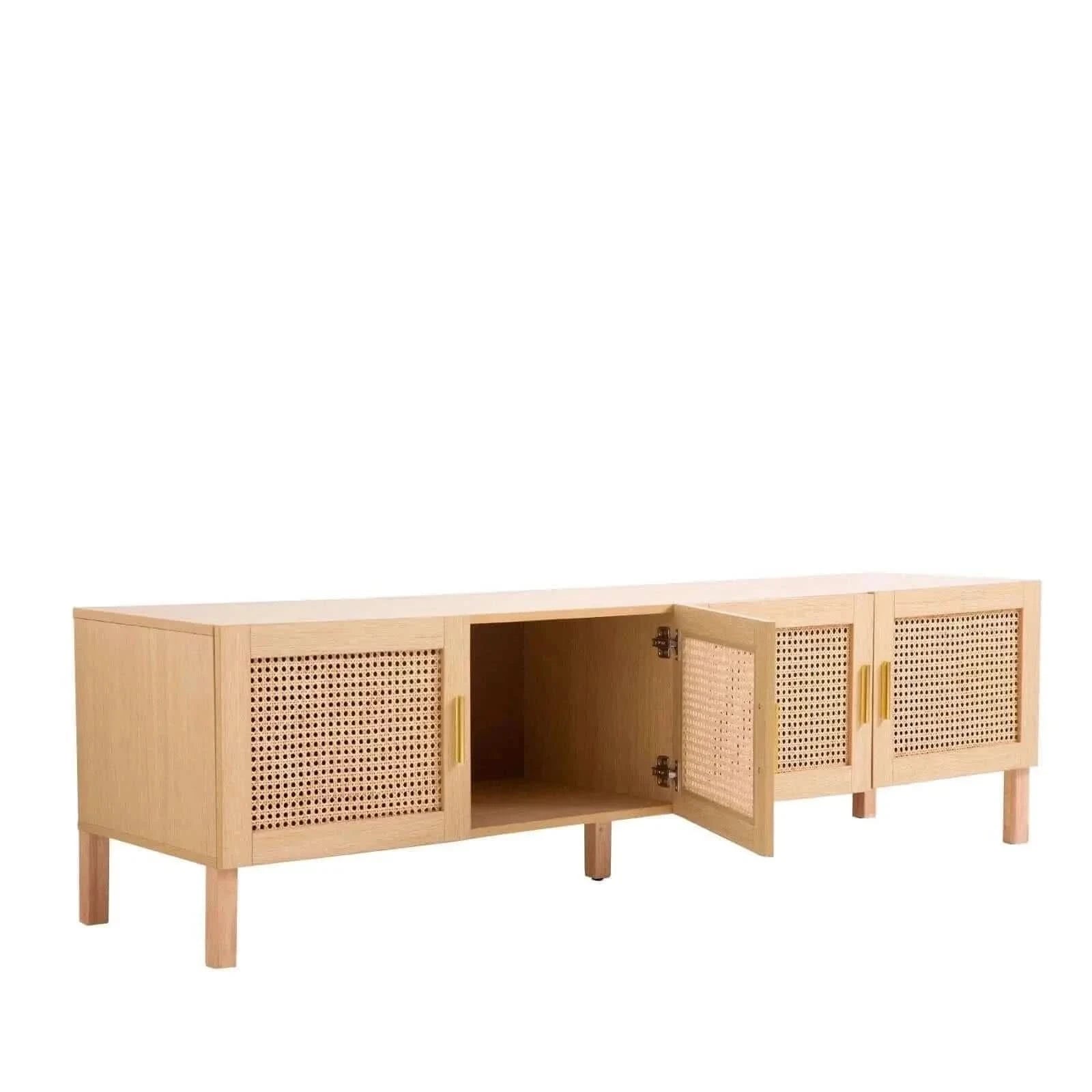 Casa Decor Santiago Rattan Entertainment Unit TV Stand Cabinet - Oak