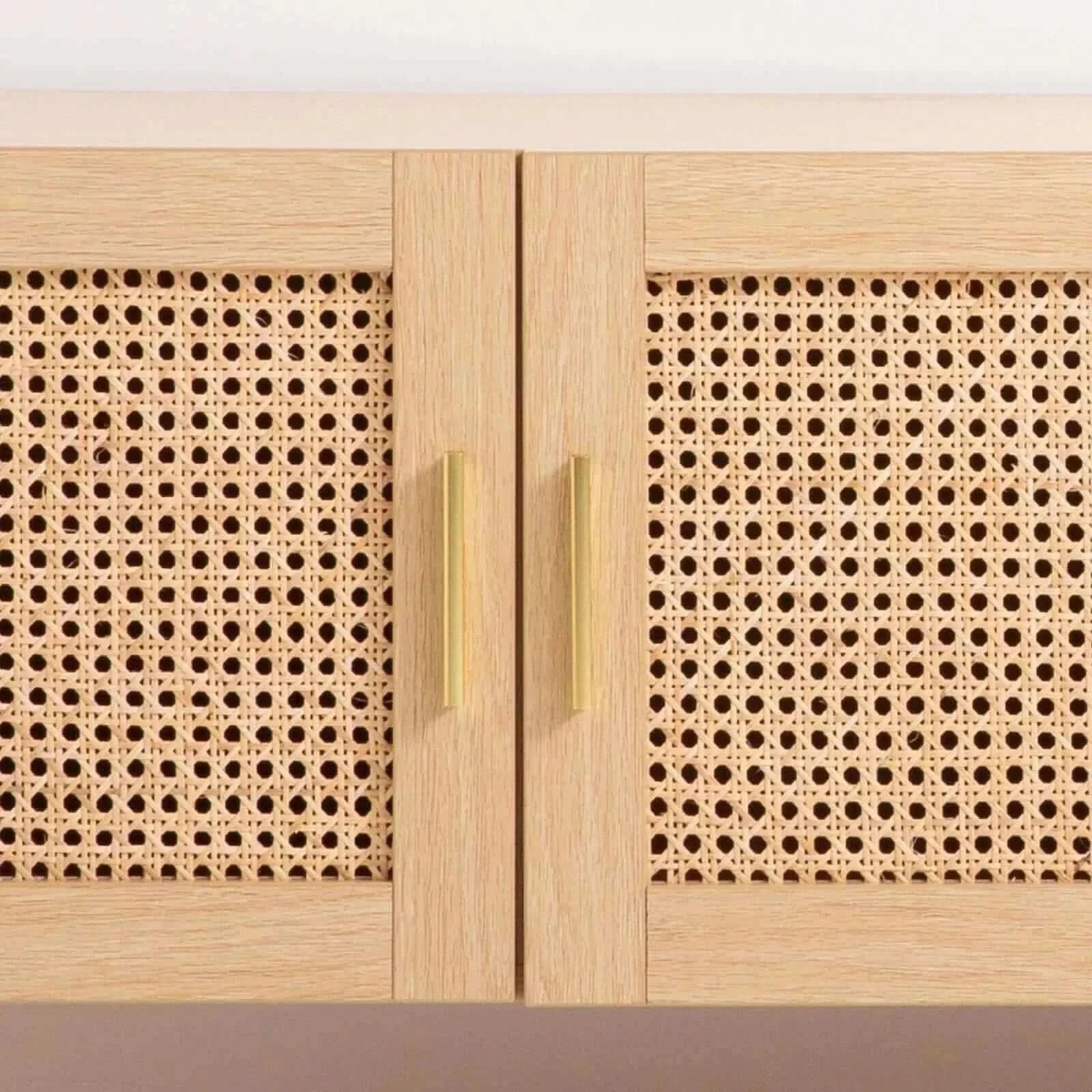Casa Decor Santiago Rattan Entertainment Unit TV Stand Cabinet - Oak
