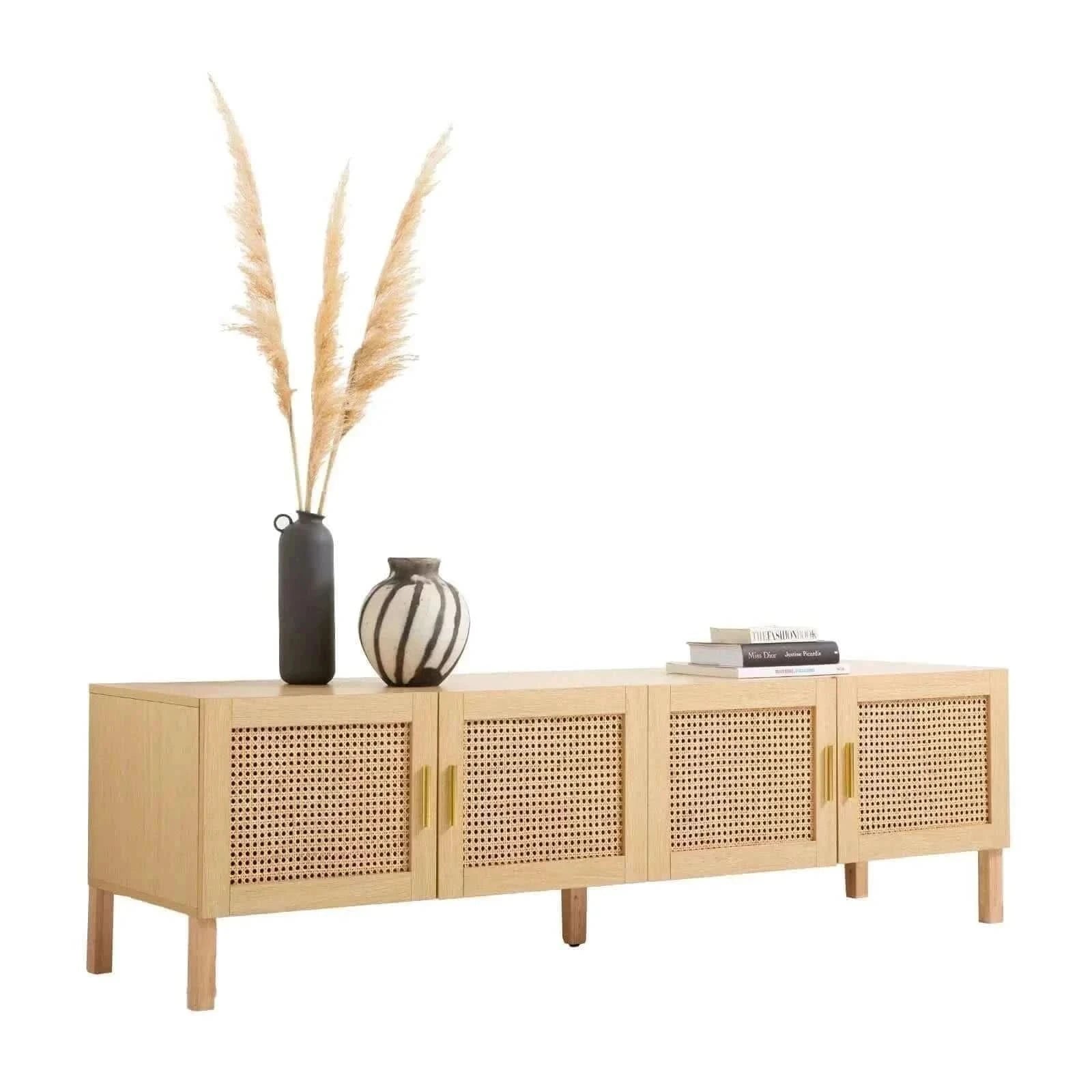 Casa Decor Santiago Rattan Entertainment Unit TV Stand Cabinet - Oak