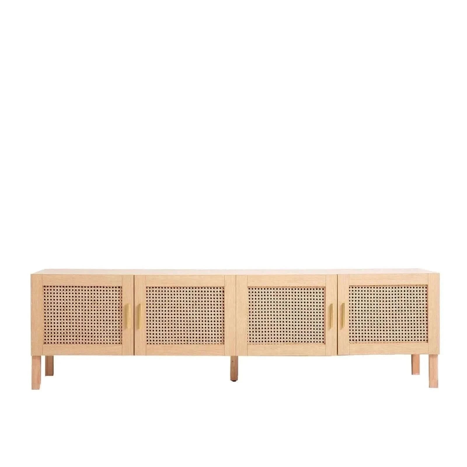 Casa Decor Santiago Rattan Entertainment Unit TV Stand Cabinet - Oak