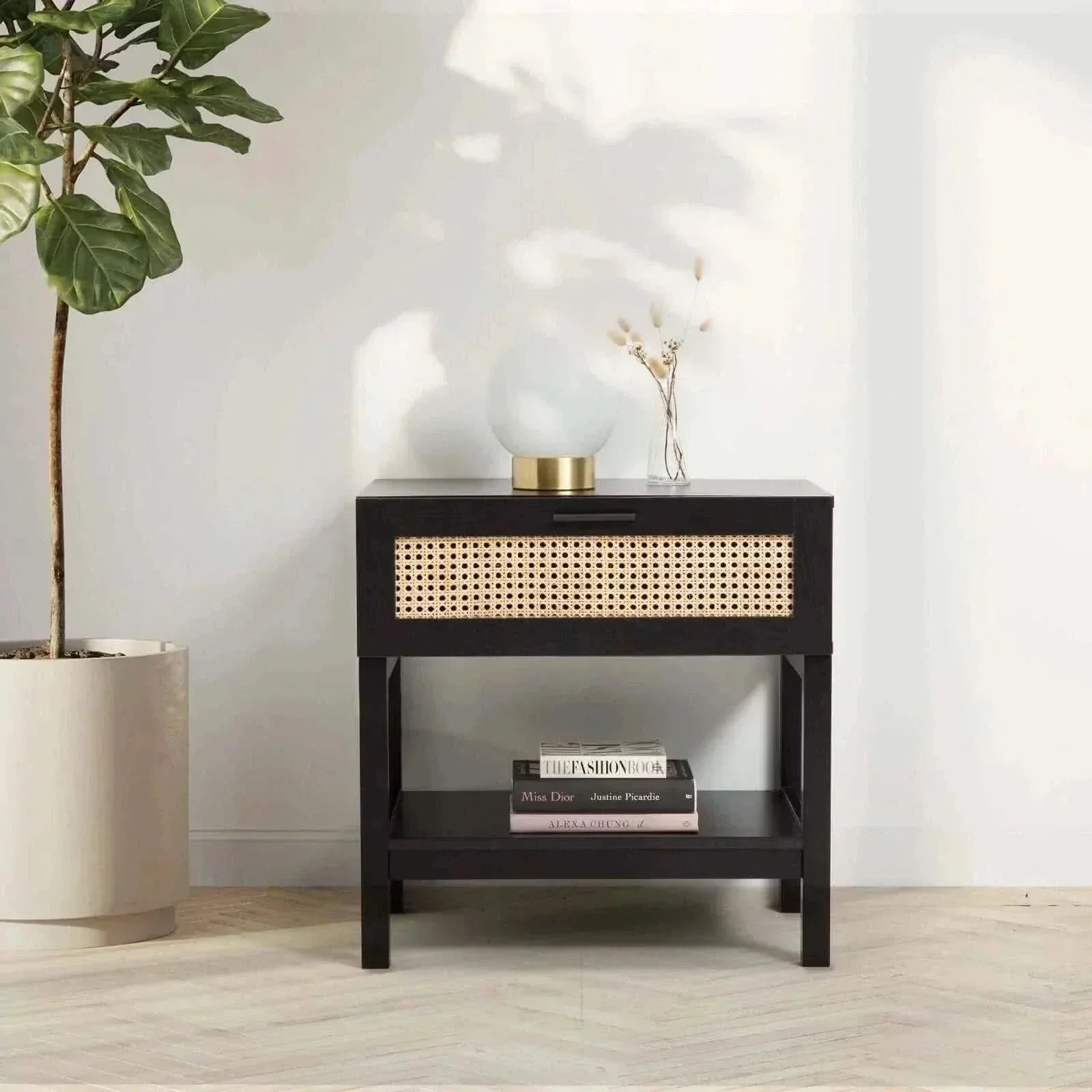 Casa Decor Tulum Rattan Bedside Table Nightstand - Black