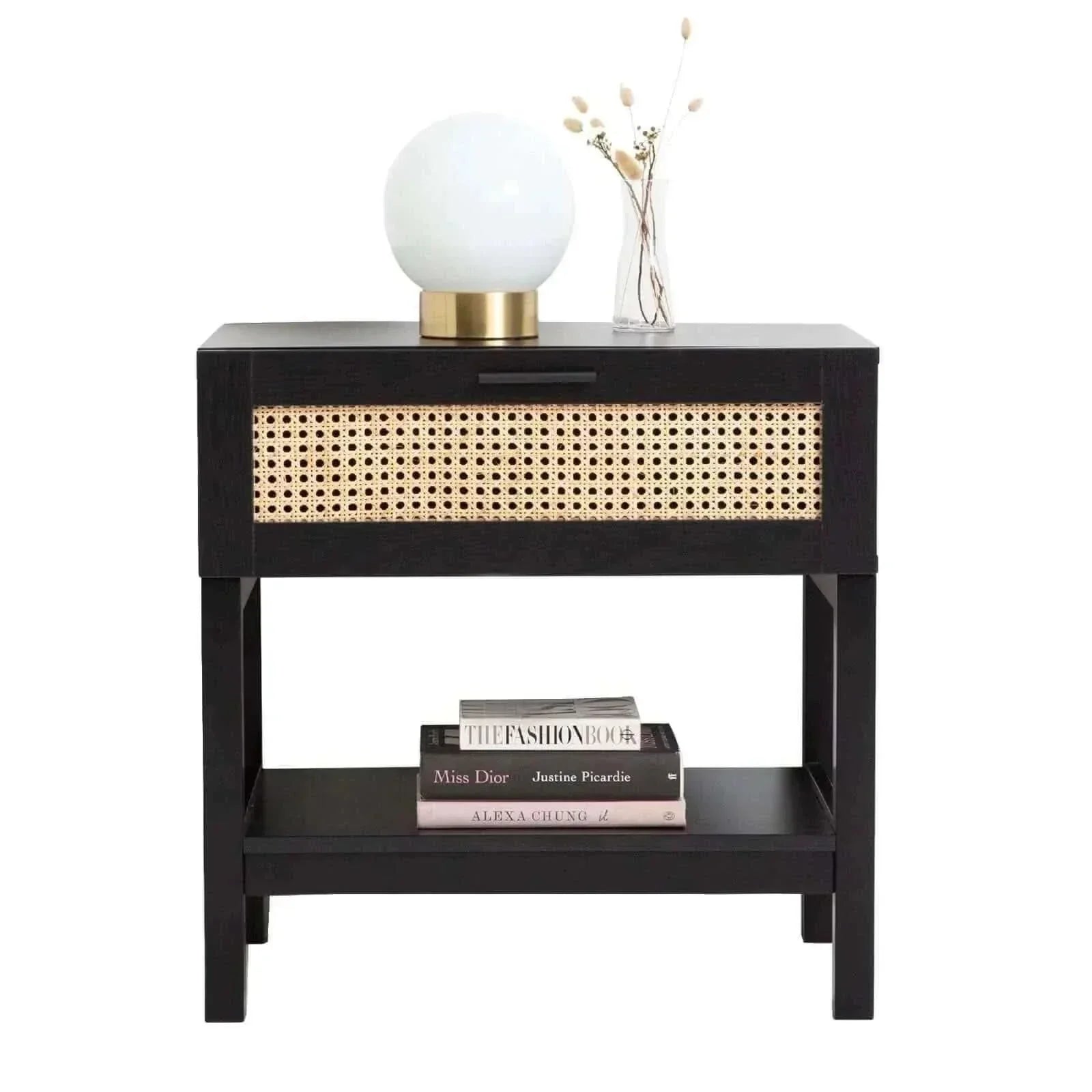 Casa Decor Tulum Rattan Bedside Table Nightstand - Black