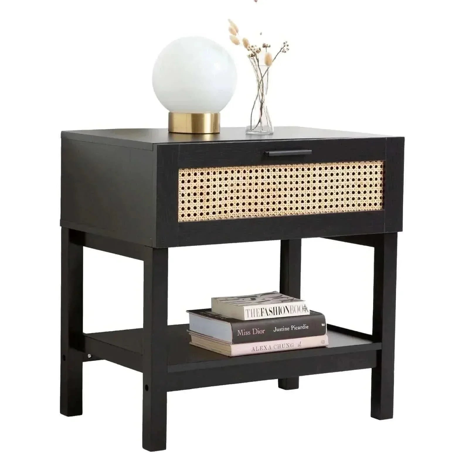Casa Decor Tulum Rattan Bedside Table Nightstand - Black