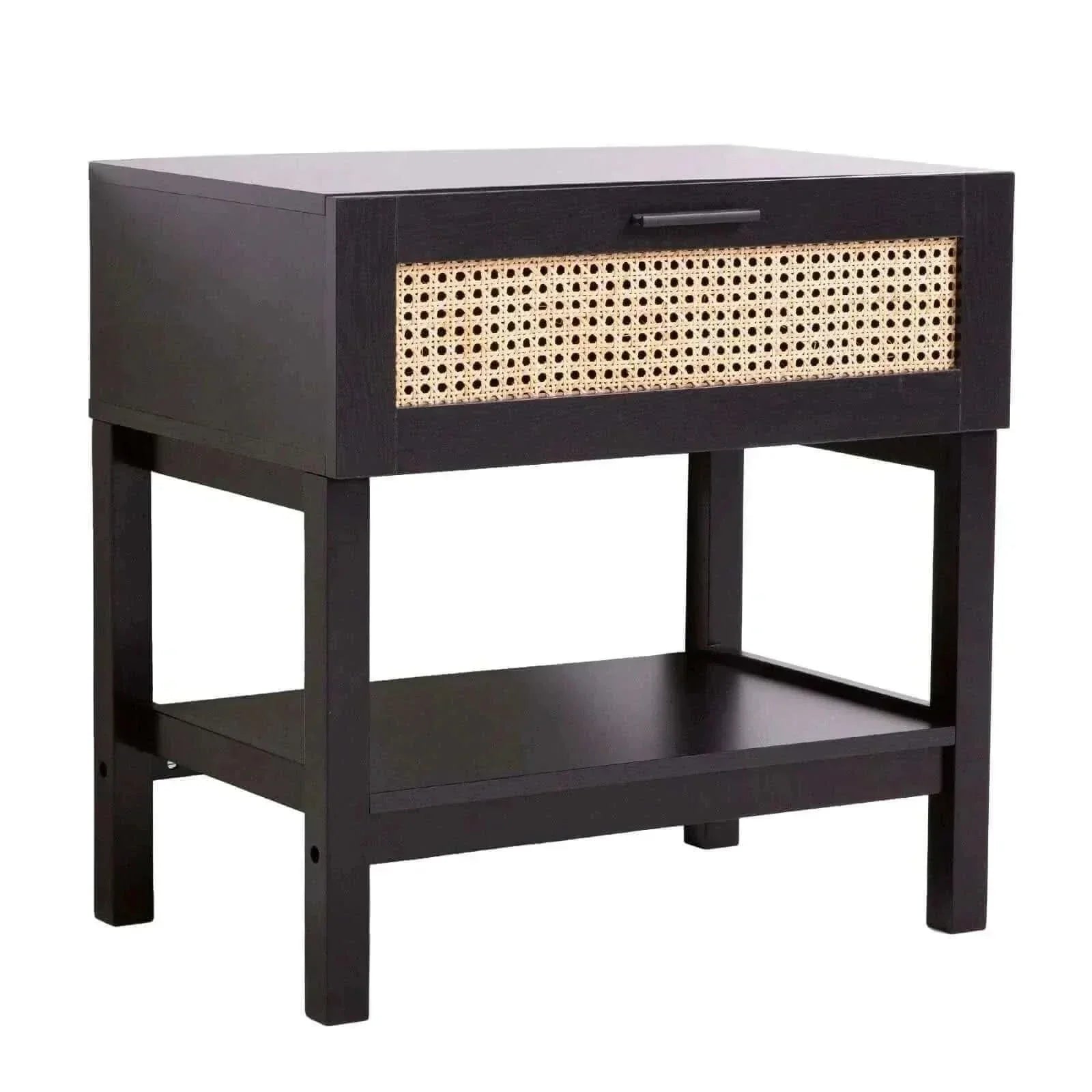 Casa Decor Tulum Rattan Bedside Table Nightstand - Black