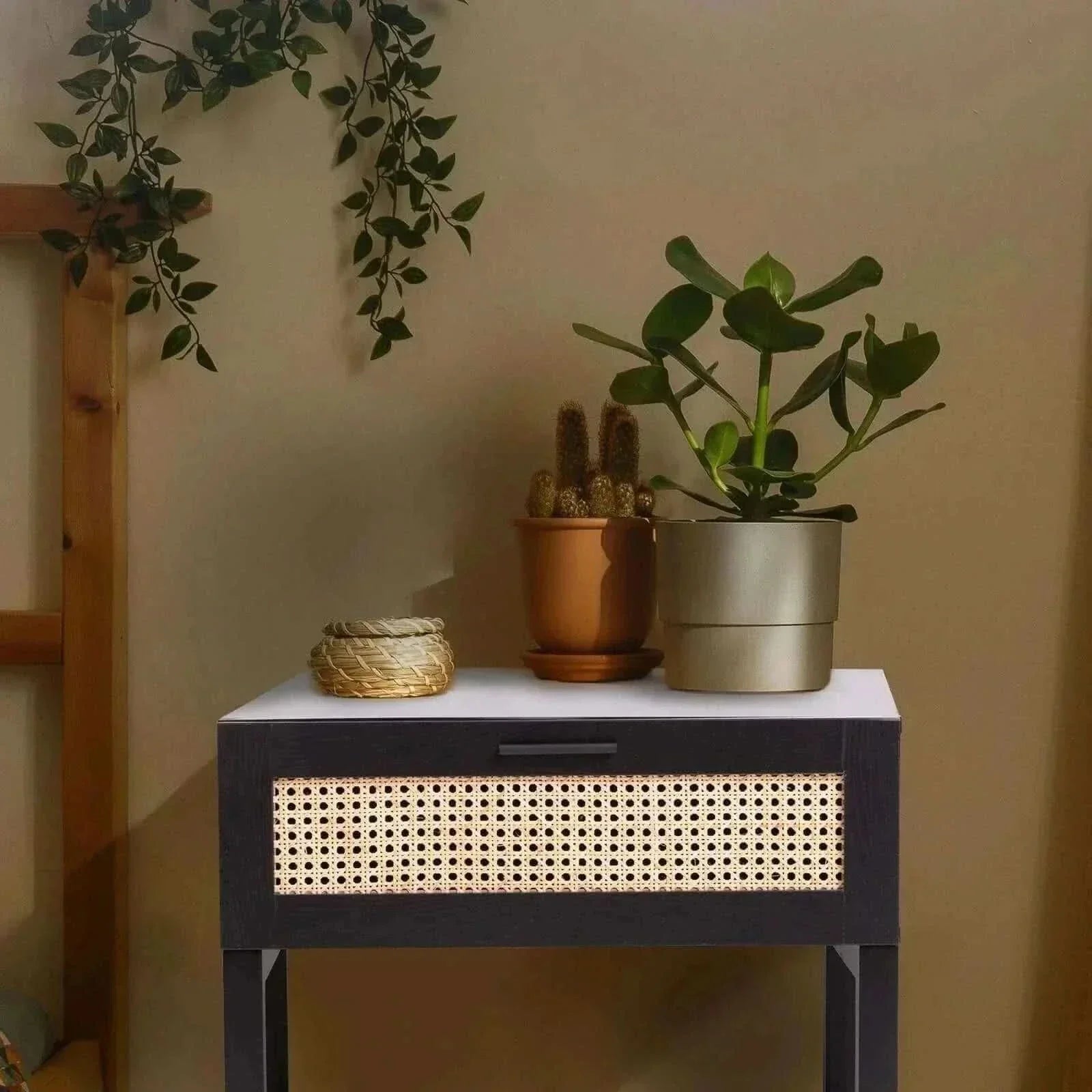 Casa Decor Tulum Rattan Bedside Table Nightstand - Black