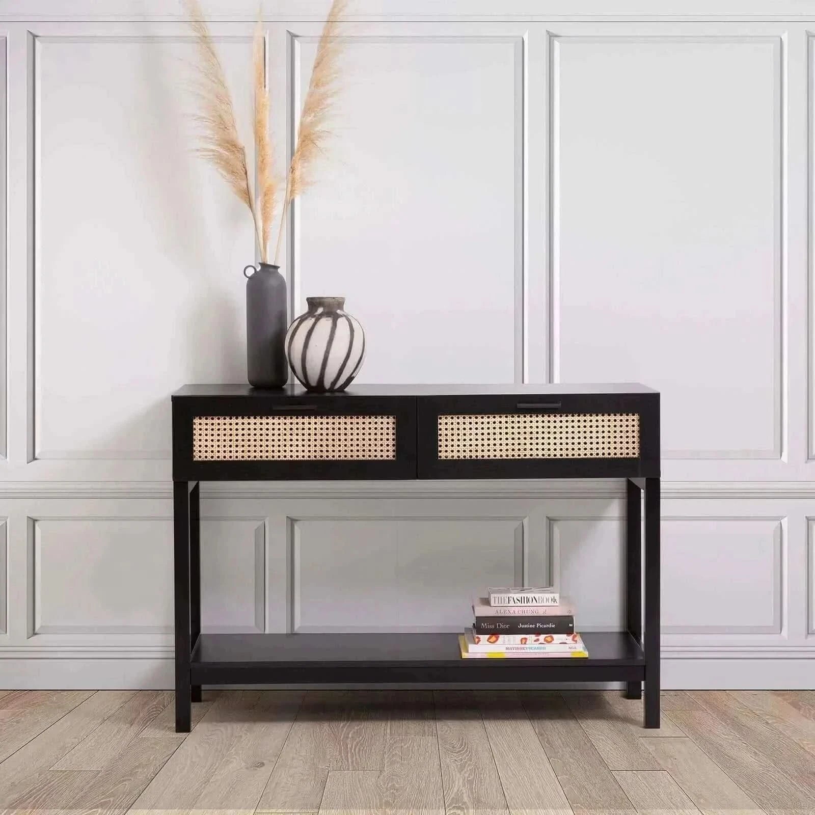 Casa Decor Tulum Rattan Hallway Console Table - Black