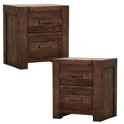 Catmint Set of 2 Bedside Tables 2 Drawers Storage Cabinet Pine Wood Gr