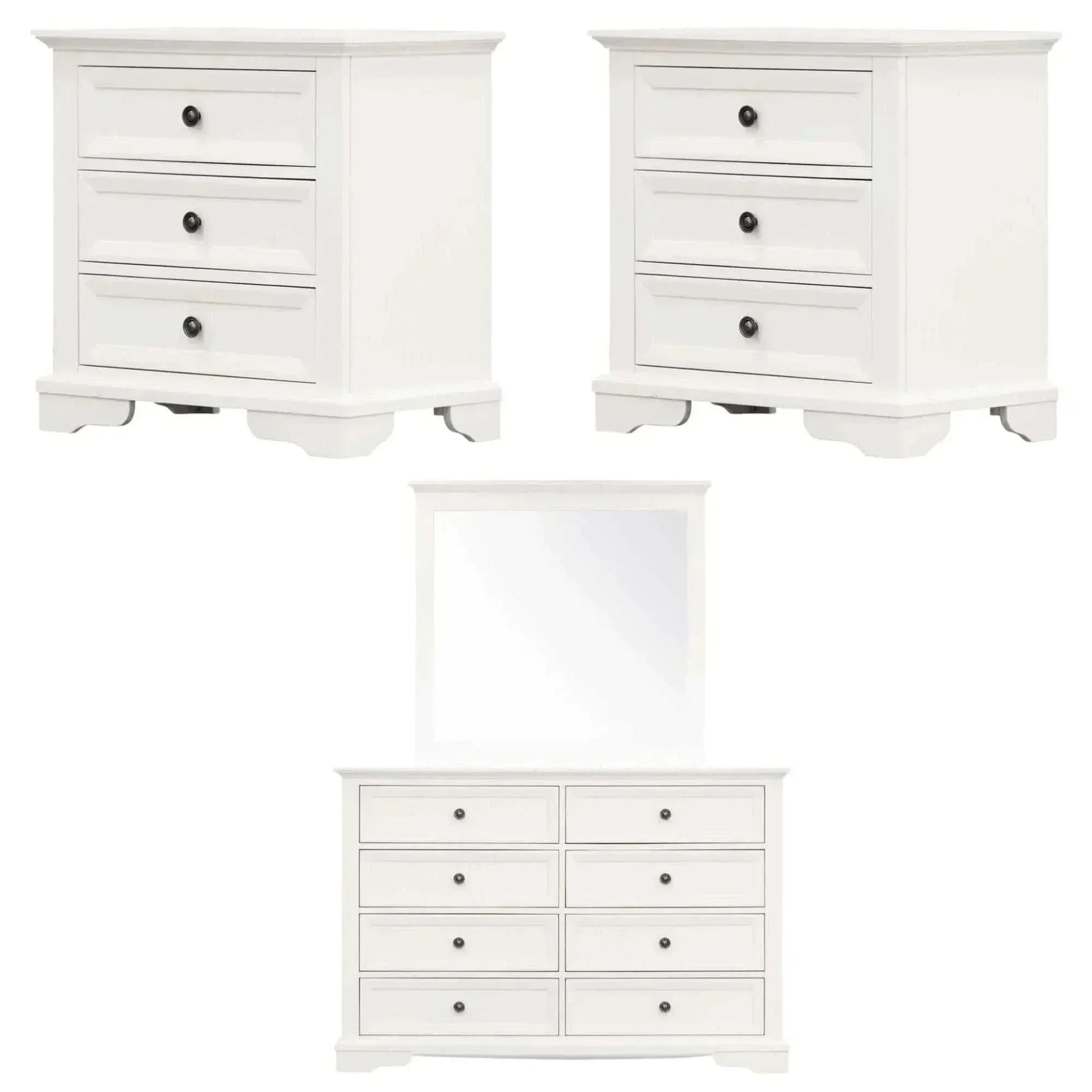 Celosia 4pc Bedside Dresser Mirror Bedroom Chest of Drawers Set Cabine