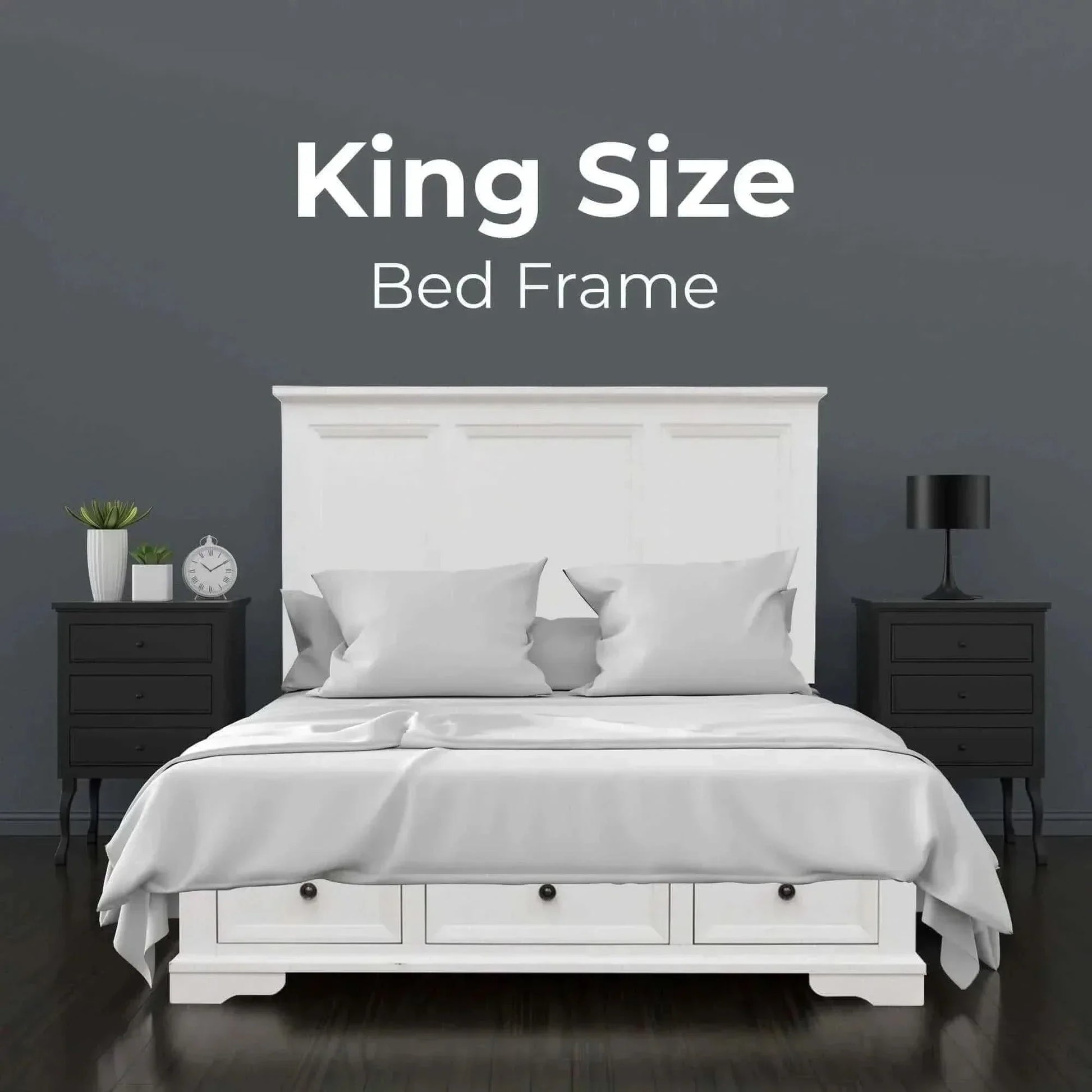 Celosia 4pc King Bed Frame Bedroom Suite Timber Bedside Tallboy Packag