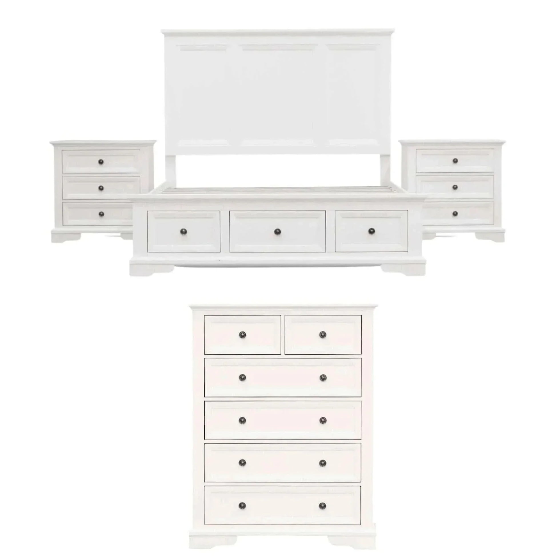 Celosia 4pc King Bed Frame Bedroom Suite Timber Bedside Tallboy Packag