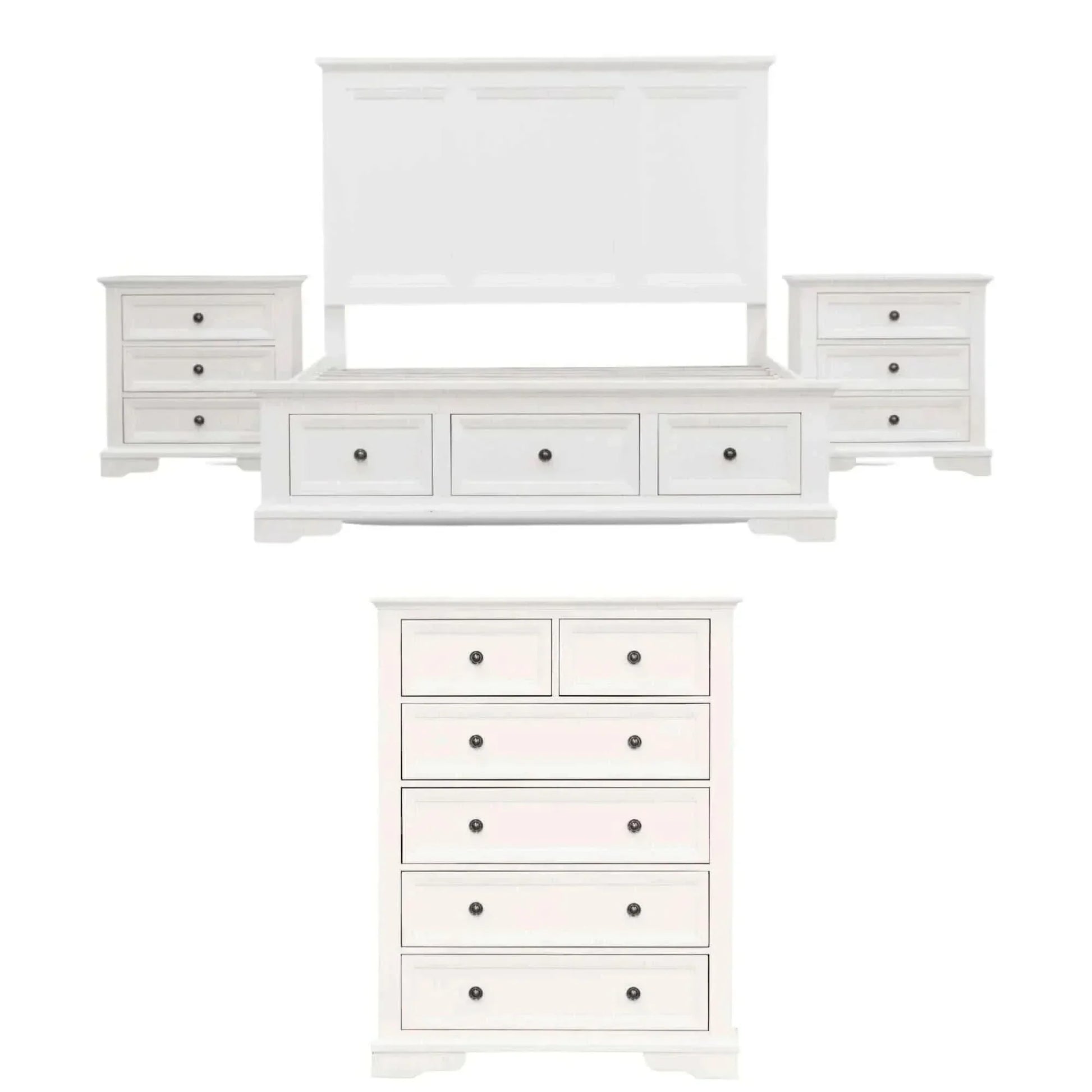 Celosia 4pc Queen Bed Frame Bedroom Suite Timber Bedside Tallboy Packa