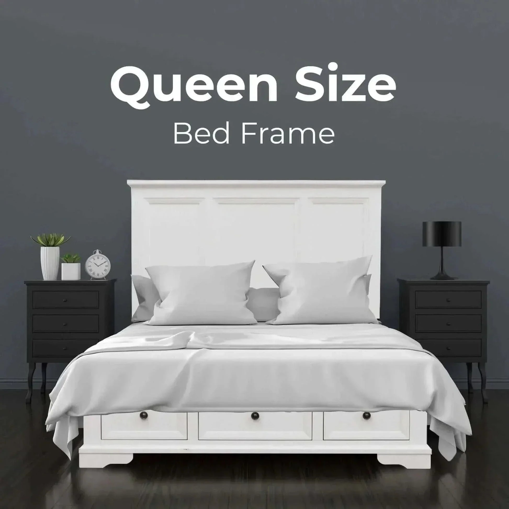 Celosia 4pc Queen Bed Frame Bedroom Suite Timber Bedside Tallboy Packa