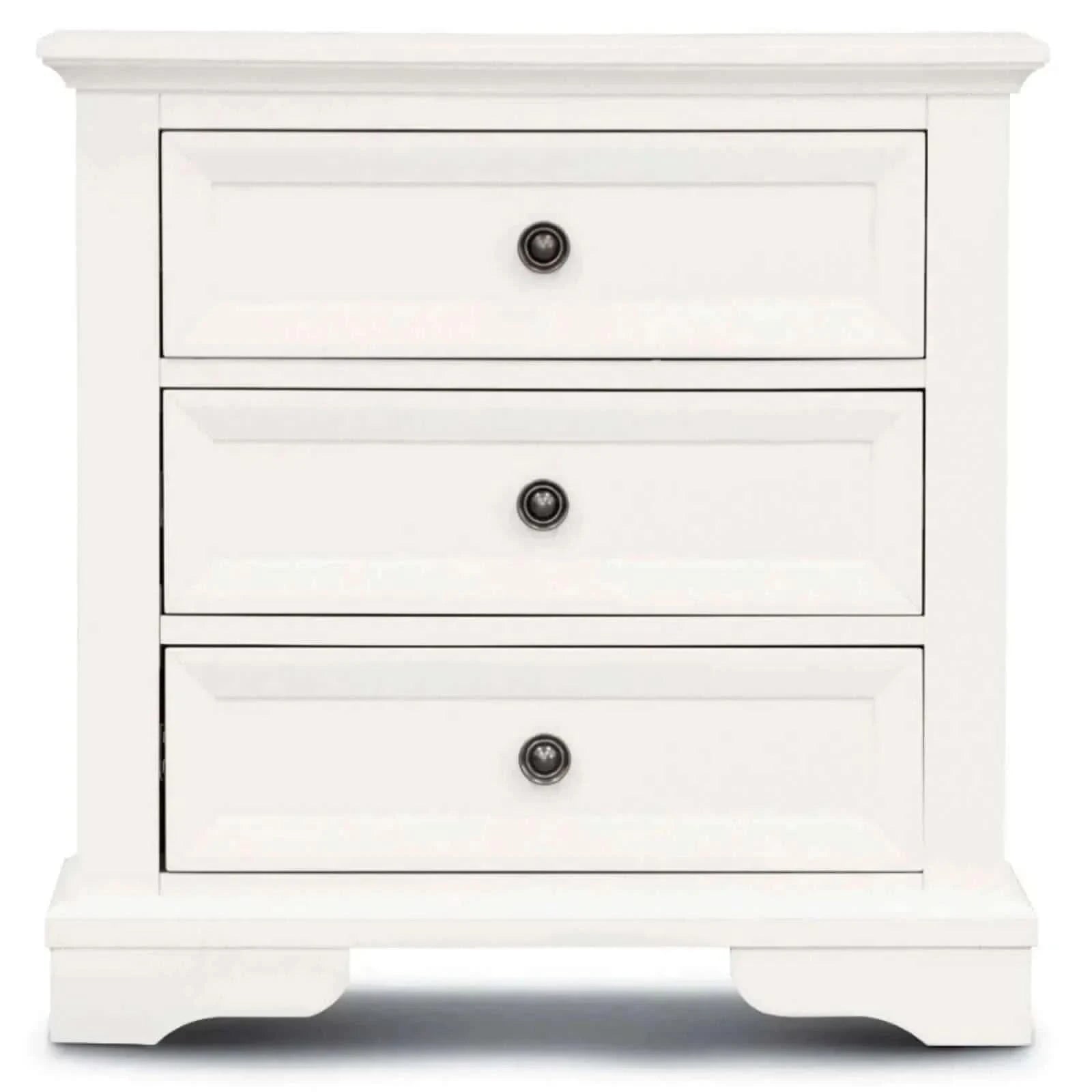 white 3 drawer bedside table