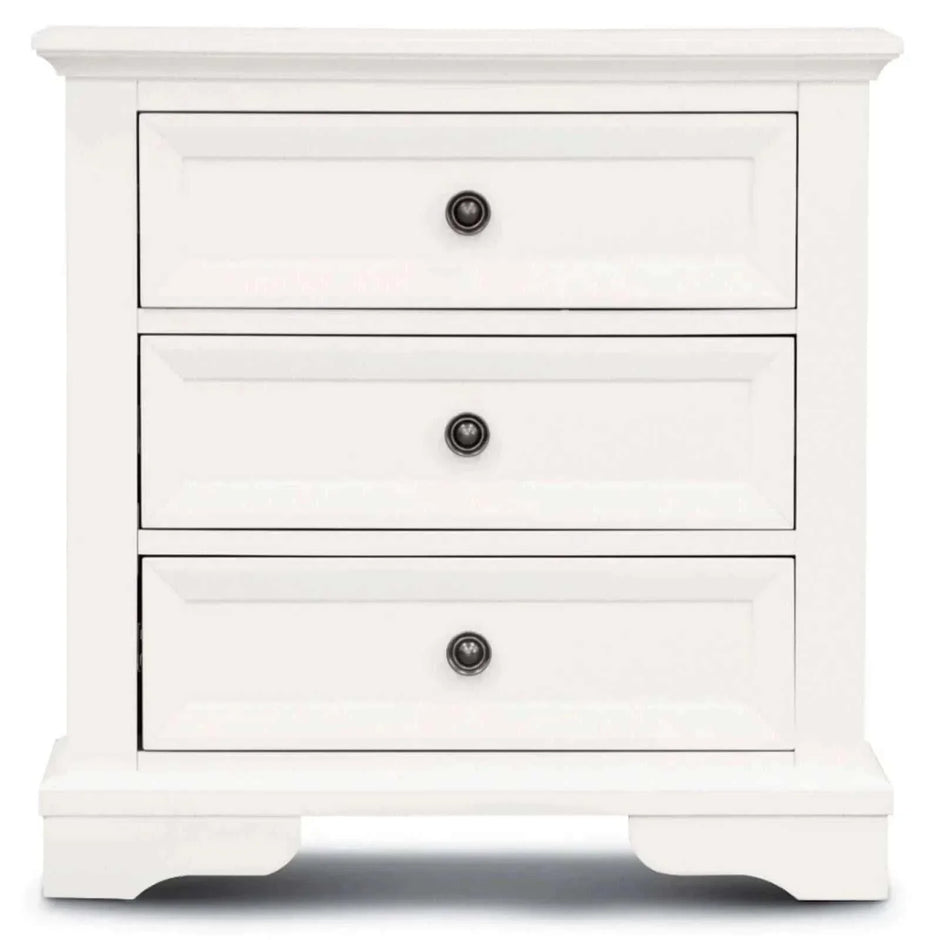 white 3 drawer bedside table