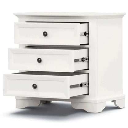 white 3 drawer bedside table