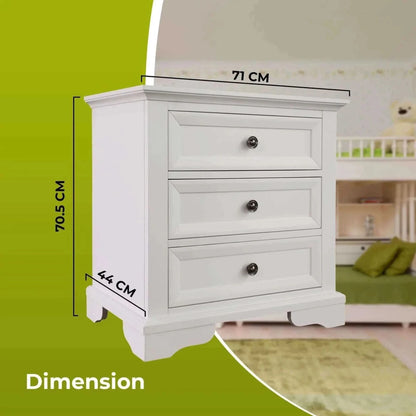 white 3 drawer bedside table