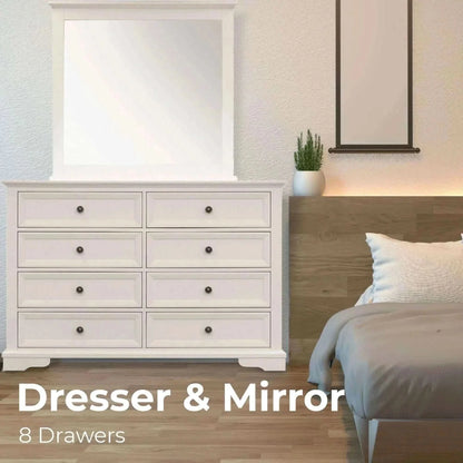 Celosia Dresser Mirror 8 Chest of Drawers Bedroom Timber Storage Cabin