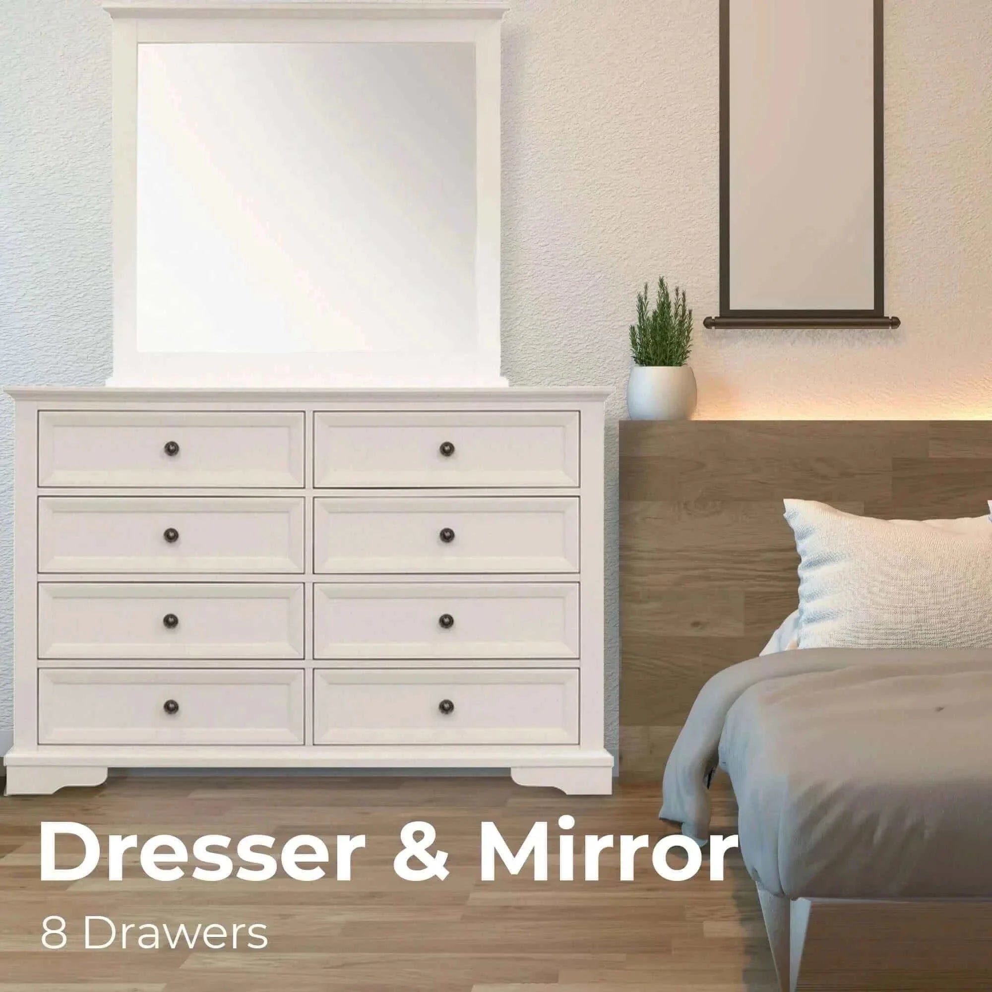 white dresser with mirror