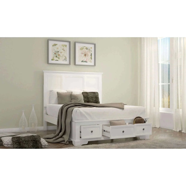 white queen bed frame with storage