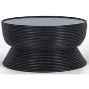 Clover Rattan Round Coffee Table 80cm with Glass Top - Distressed Blac