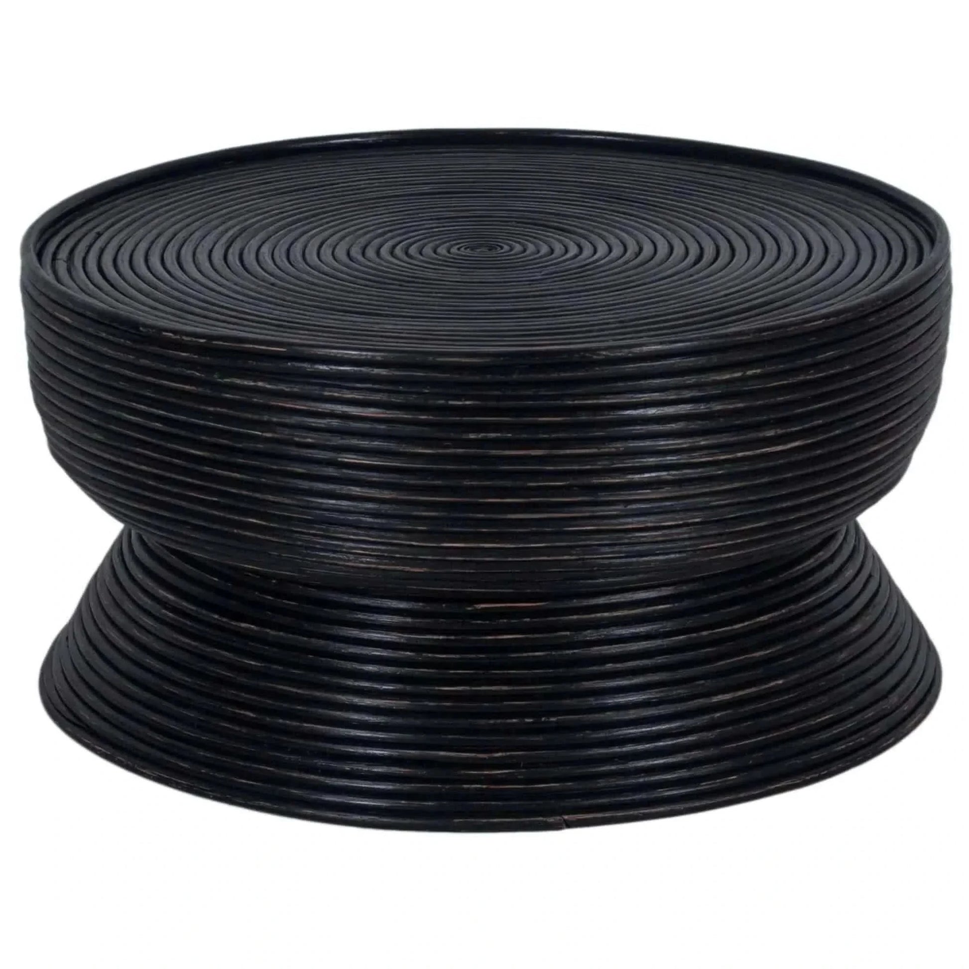 Clover Rattan Round Coffee Table 80cm with Glass Top - Distressed Blac