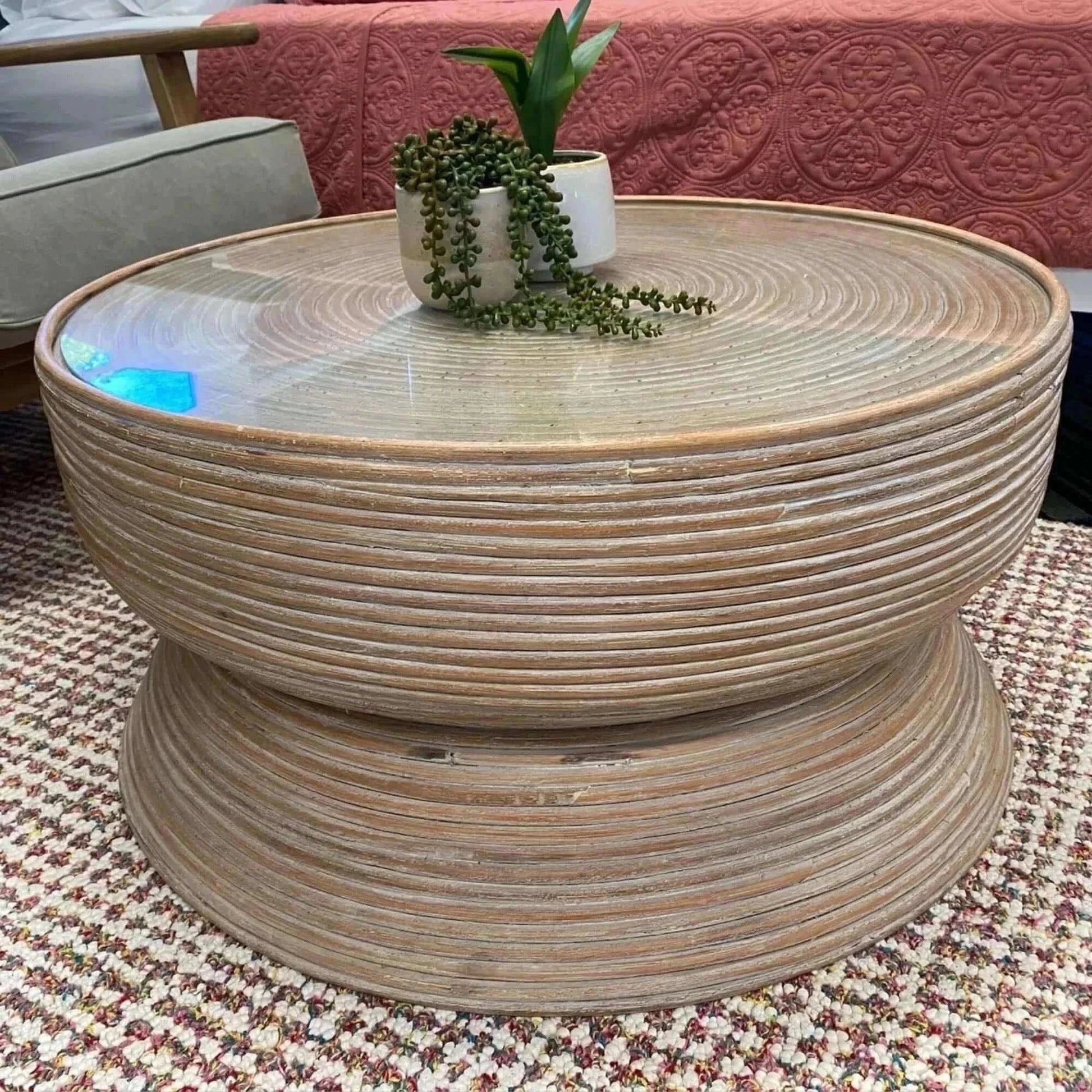Clover Glass Top Round Coffee Table 80cm - Whitewash