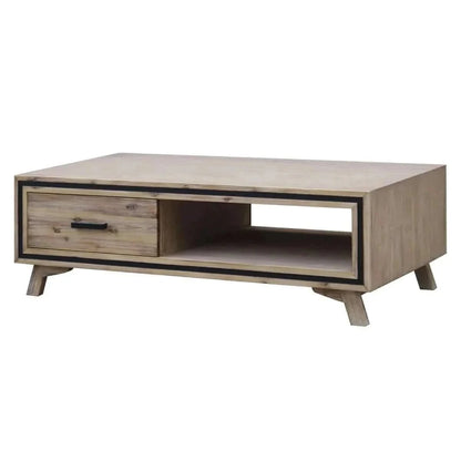 Coffee Table Solid Wood 2 Drawers Storage Sliver Brush Colour