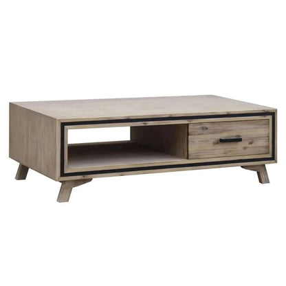 Coffee Table Solid Wood 2 Drawers Storage Sliver Brush Colour