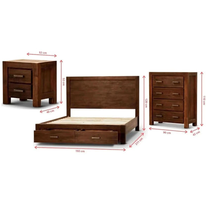 Comfortis 4pc King Bed Frame Suite Bedside Tallboy Furniture Package -