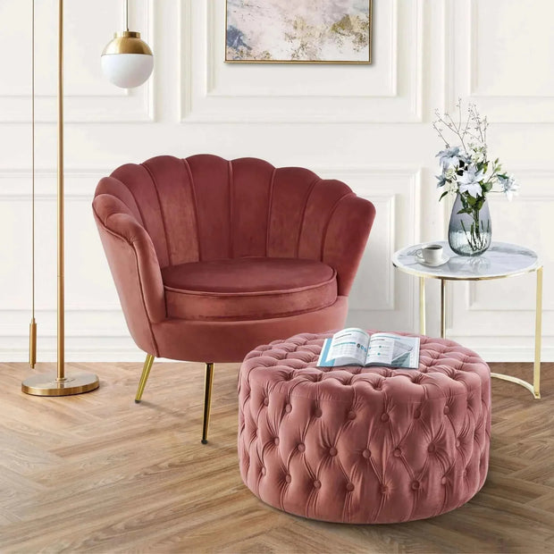 pink round ottoman