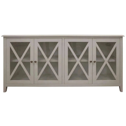 Daisy 180cm 4 Glass Door Sideboard Cabinet Solid Acacia Wood - White