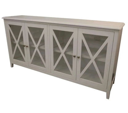 Daisy 180cm 4 Glass Door Sideboard Cabinet Solid Acacia Wood - White