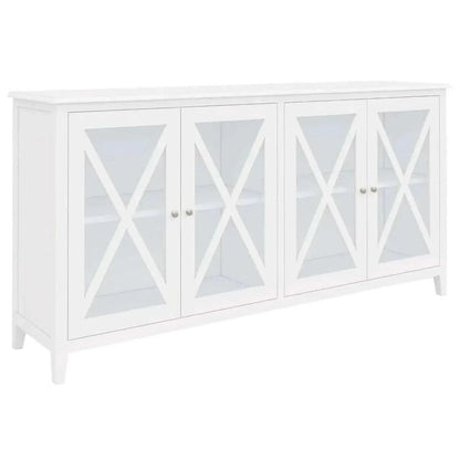 Daisy 180cm 4 Glass Door Sideboard Cabinet Solid Acacia Wood - White