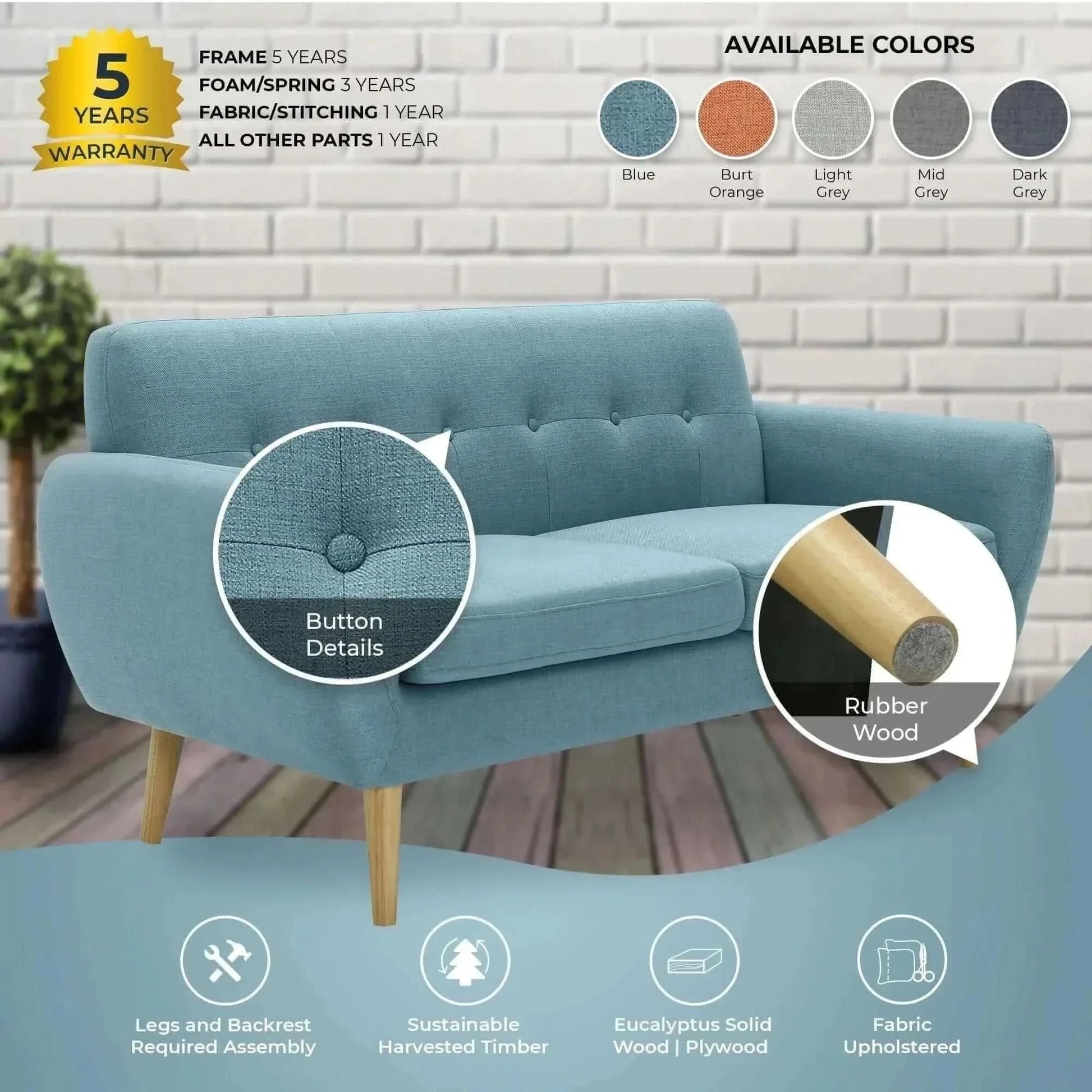 Dane 3 + 1 + 1 Seater Fabric Upholstered Sofa Armchair Lounge Couch - 